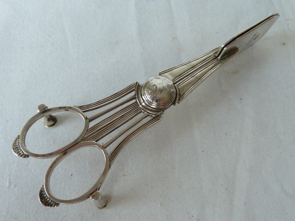 English Silver Candle Snuffers Doubter Hallmarked Crest Georgian View V
