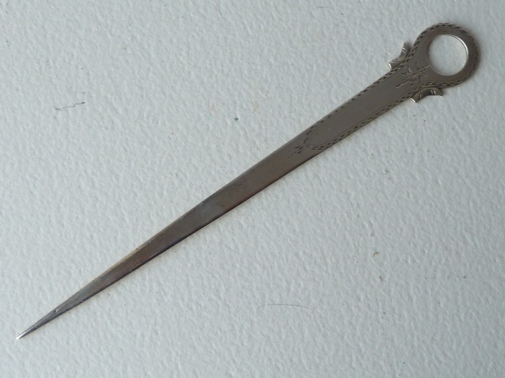 Irish Georgian Silver Skewer Dublin 1789 Bright Cut Letter Opener View V