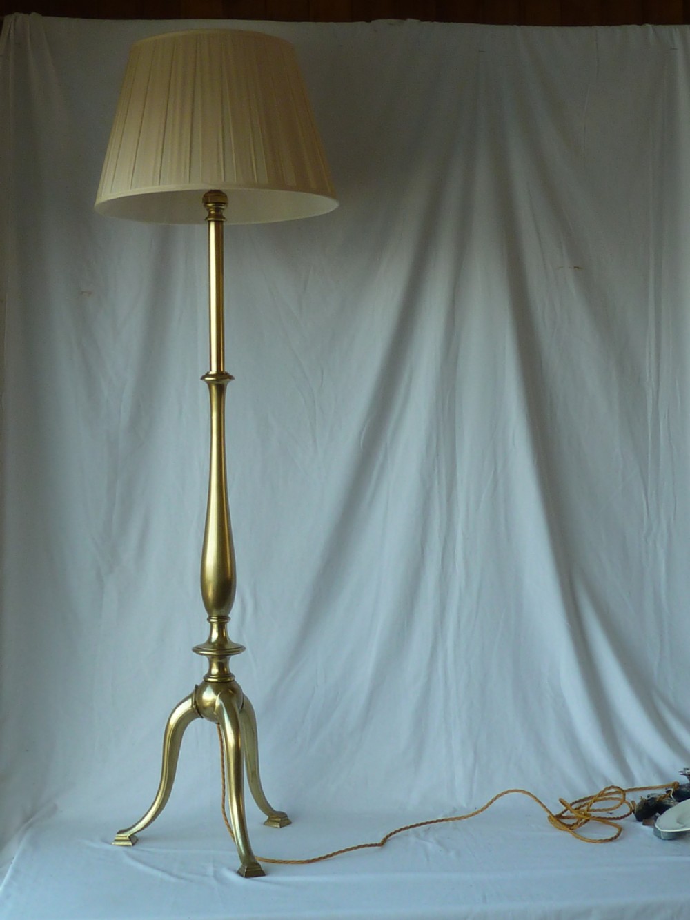 Heavy Cast Brass Tripod Base Standard Floor Lamp Rise and Fall View II
