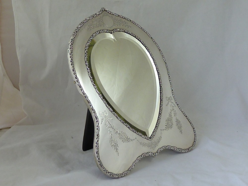 Edwardian Silver Heart Shape Easel Mirror Dressing Table Hallmarked 1904 