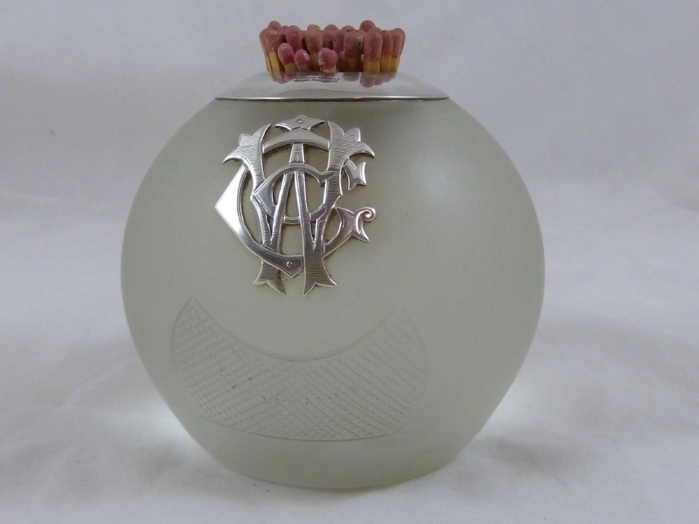1891 Silver Glass Vesta Match Holder Striker Globe Ball Pot Hallmarked Large Victorian 