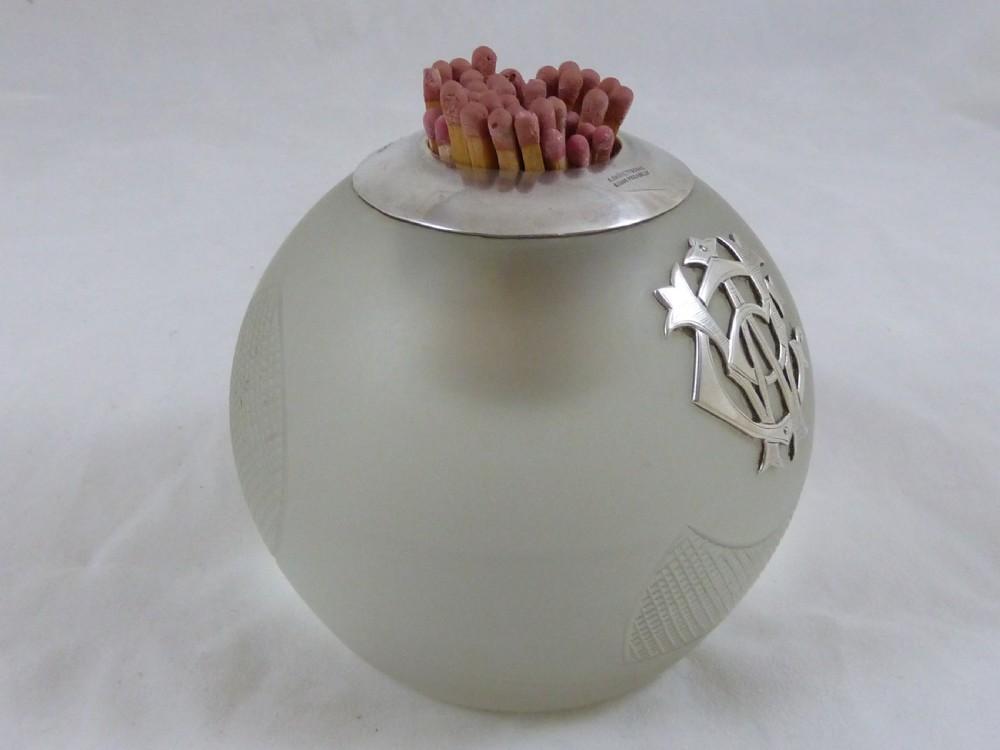 1891 Silver Glass Vesta Match Holder Striker Globe Ball Pot Hallmarked Large Victorian  View II