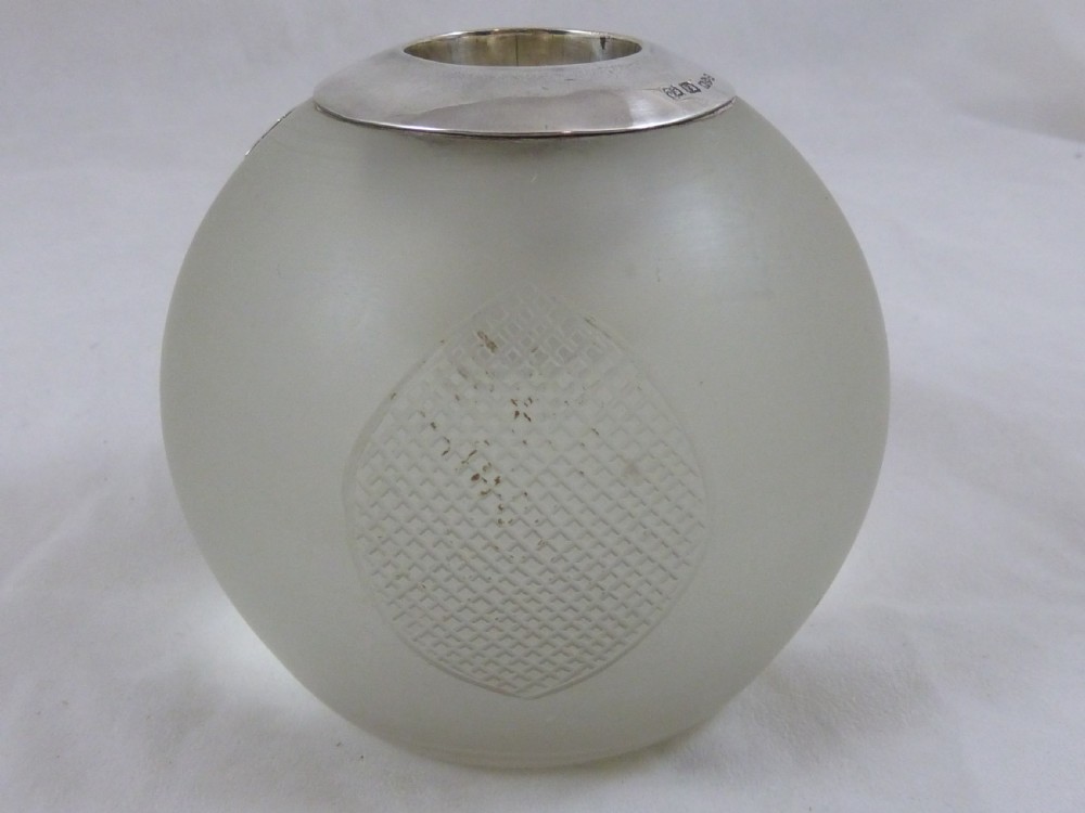 1891 Silver Glass Vesta Match Holder Striker Globe Ball Pot Hallmarked Large Victorian  View IV