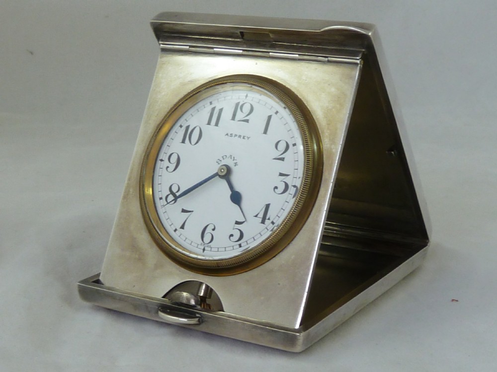 Art Deco Hallmarked Silver Asprey Travel Clock