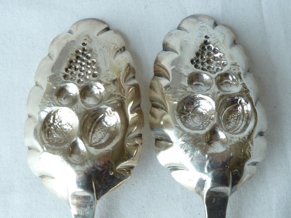 Pair Georgian / Victorian Berry Serving Table Spoons Silver 1795  View III