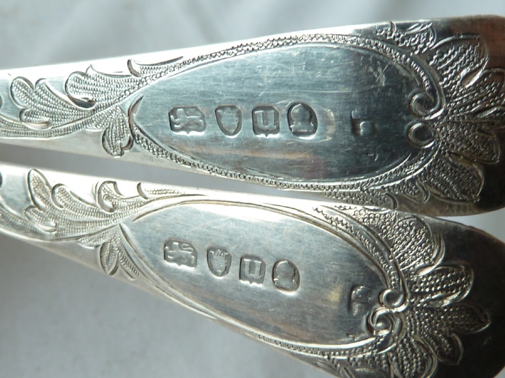 Pair Georgian / Victorian Berry Serving Table Spoons Silver 1795  View V