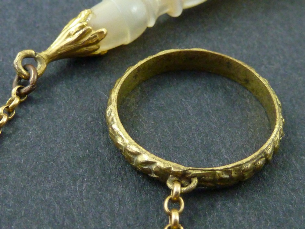 French Gilt Brass Flower Head MOP Tussie Mussie Posy Holder View III