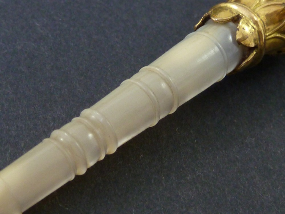 French Gilt Brass Flower Head MOP Tussie Mussie Posy Holder View IV