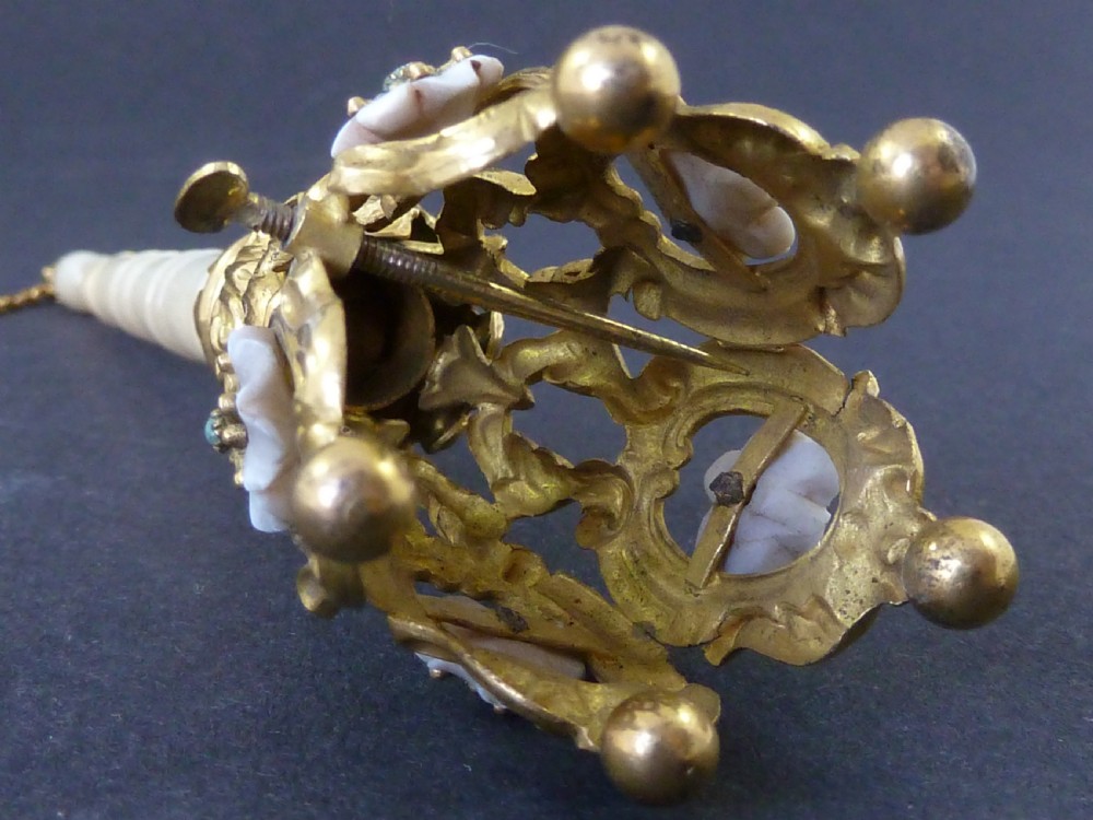 French Gilt Brass Flower Head MOP Tussie Mussie Posy Holder View VI