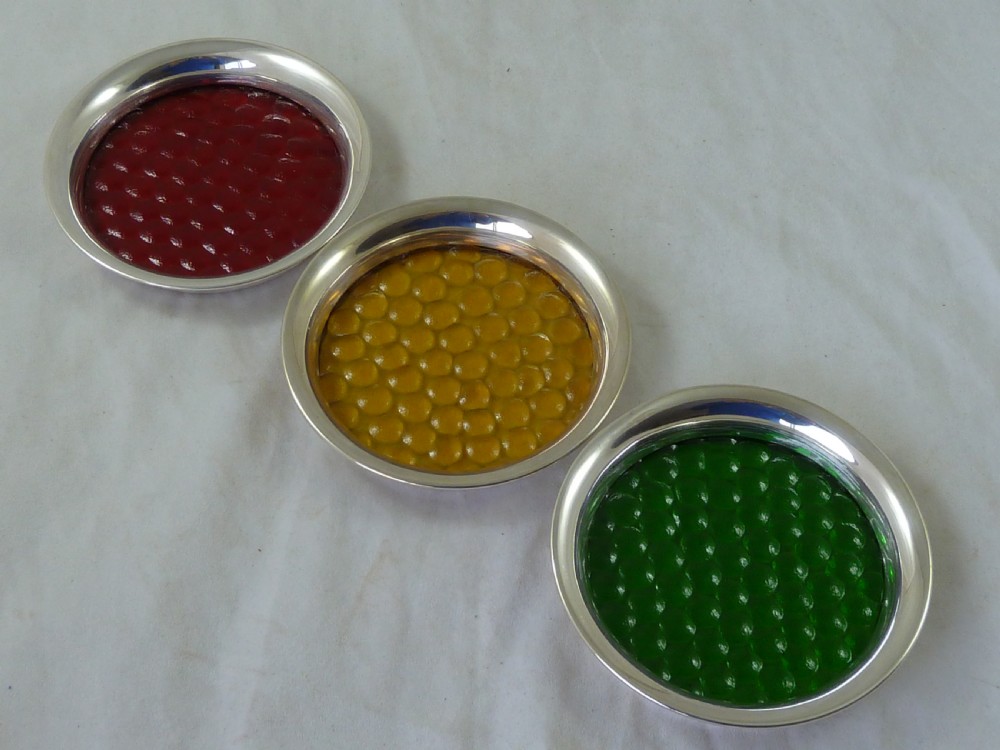Car Motoring Traffic Light Silver Coasters Dishes Hallmarked Sterling