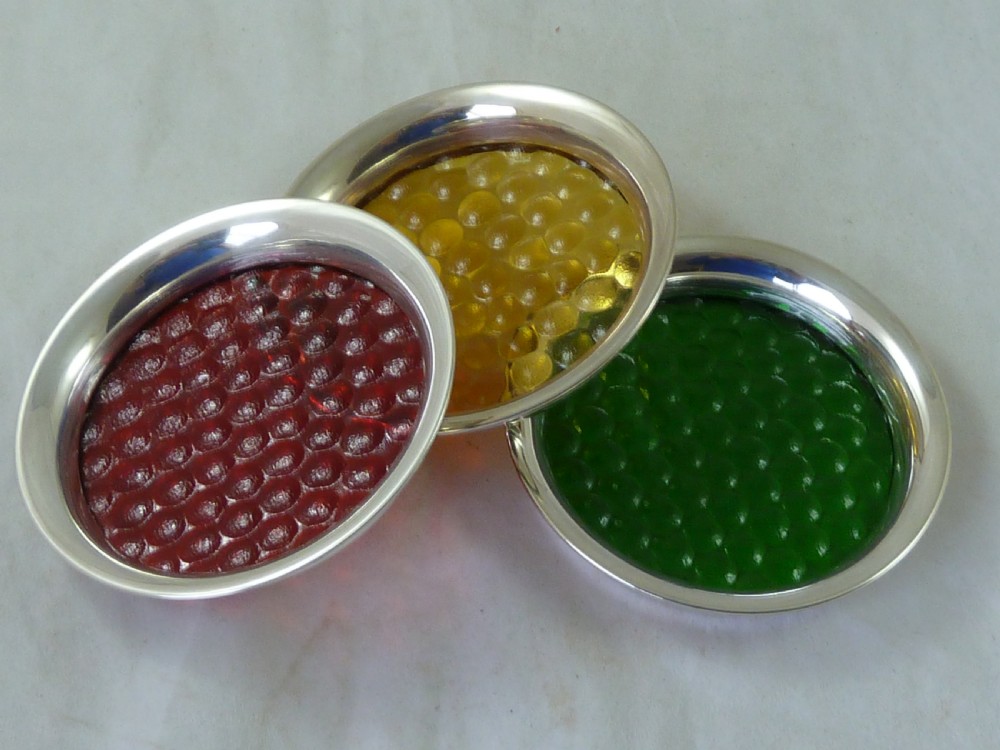 Car Motoring Traffic Light Silver Coasters Dishes Hallmarked Sterling View II