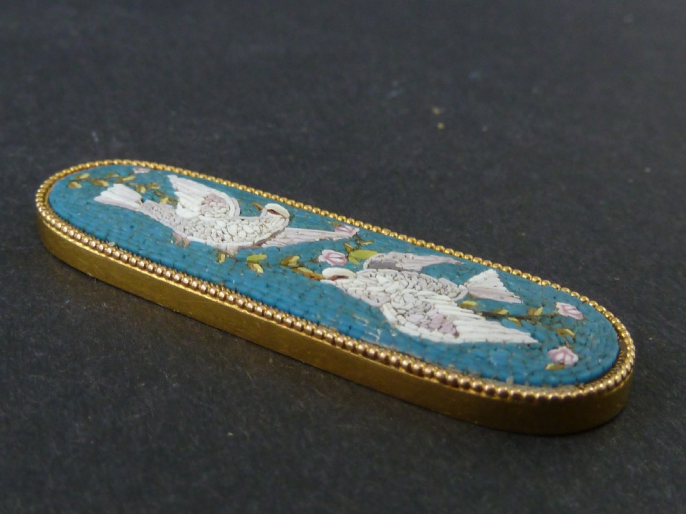Doves Gold Mounted Italian Venetian Micro Mosaic Brooch Panel View V