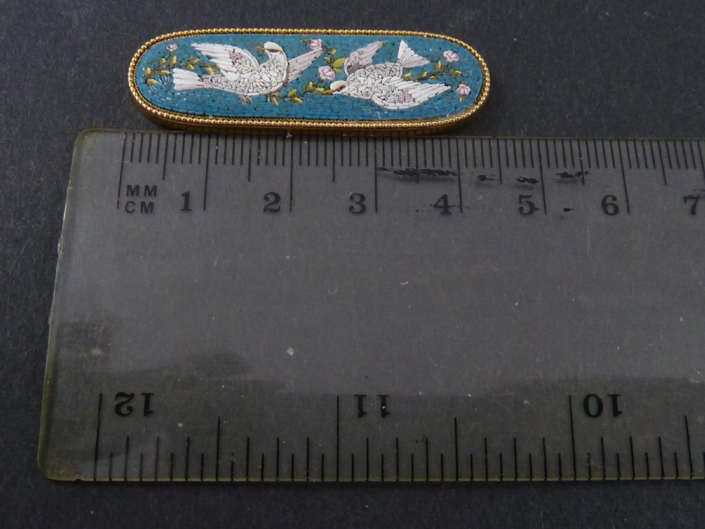 Doves Gold Mounted Italian Venetian Micro Mosaic Brooch Panel View VI