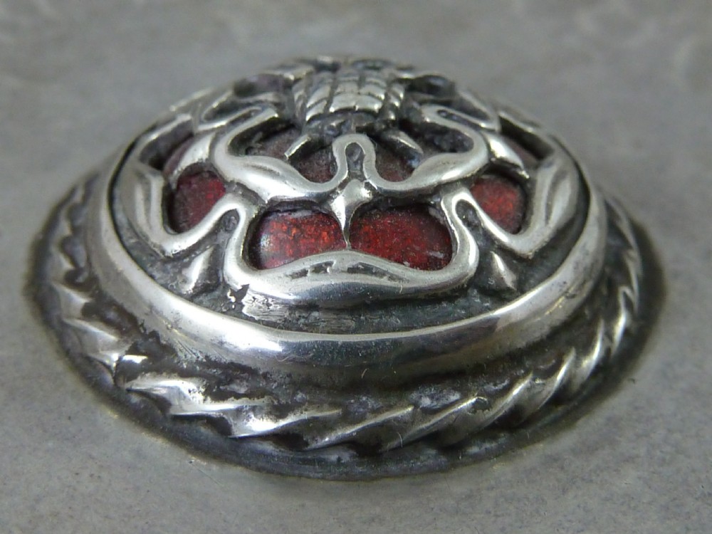 Omar Ramsden 1927 Hallmarked Silver Tudor Rose Dish Enamel Arts & Crafts View IV