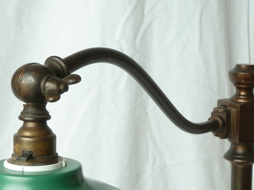 Large Brass Pillar Swan Neck Table Lamp Desk Column View IV