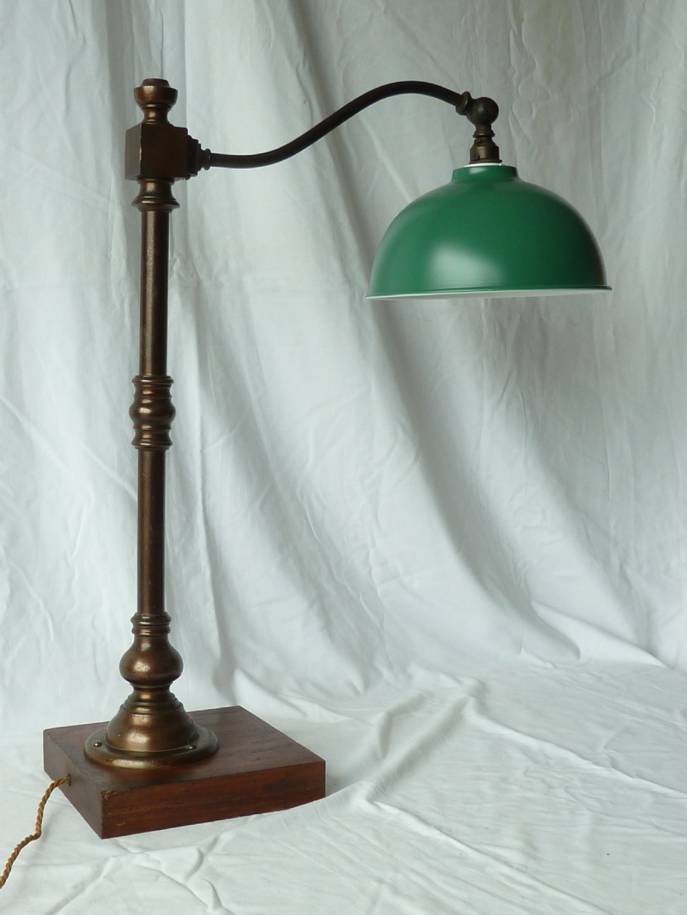 Large Brass Pillar Swan Neck Table Lamp Desk Column View VIII