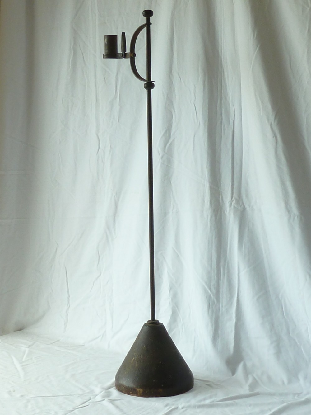 Floor Standing Rushlight Candlestick Wrought Iron Standard Turned Wood View II