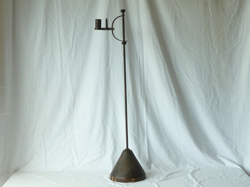 Floor Standing Rushlight Candlestick Wrought Iron Standard Turned Wood View III
