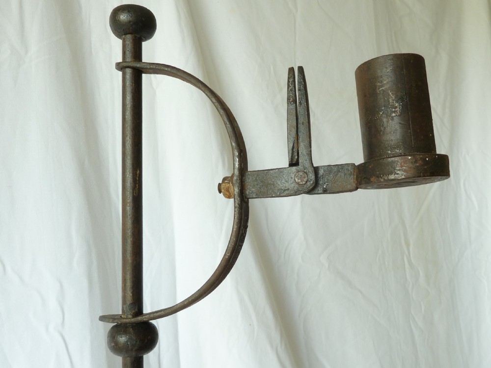 Floor Standing Rushlight Candlestick Wrought Iron Standard Turned Wood View VI