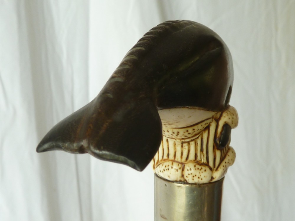 Bone & Horn Handle Walking Stick Carved Novelty Whale View IV
