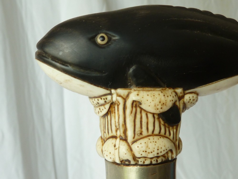 Bone & Horn Handle Walking Stick Carved Novelty Whale View VII