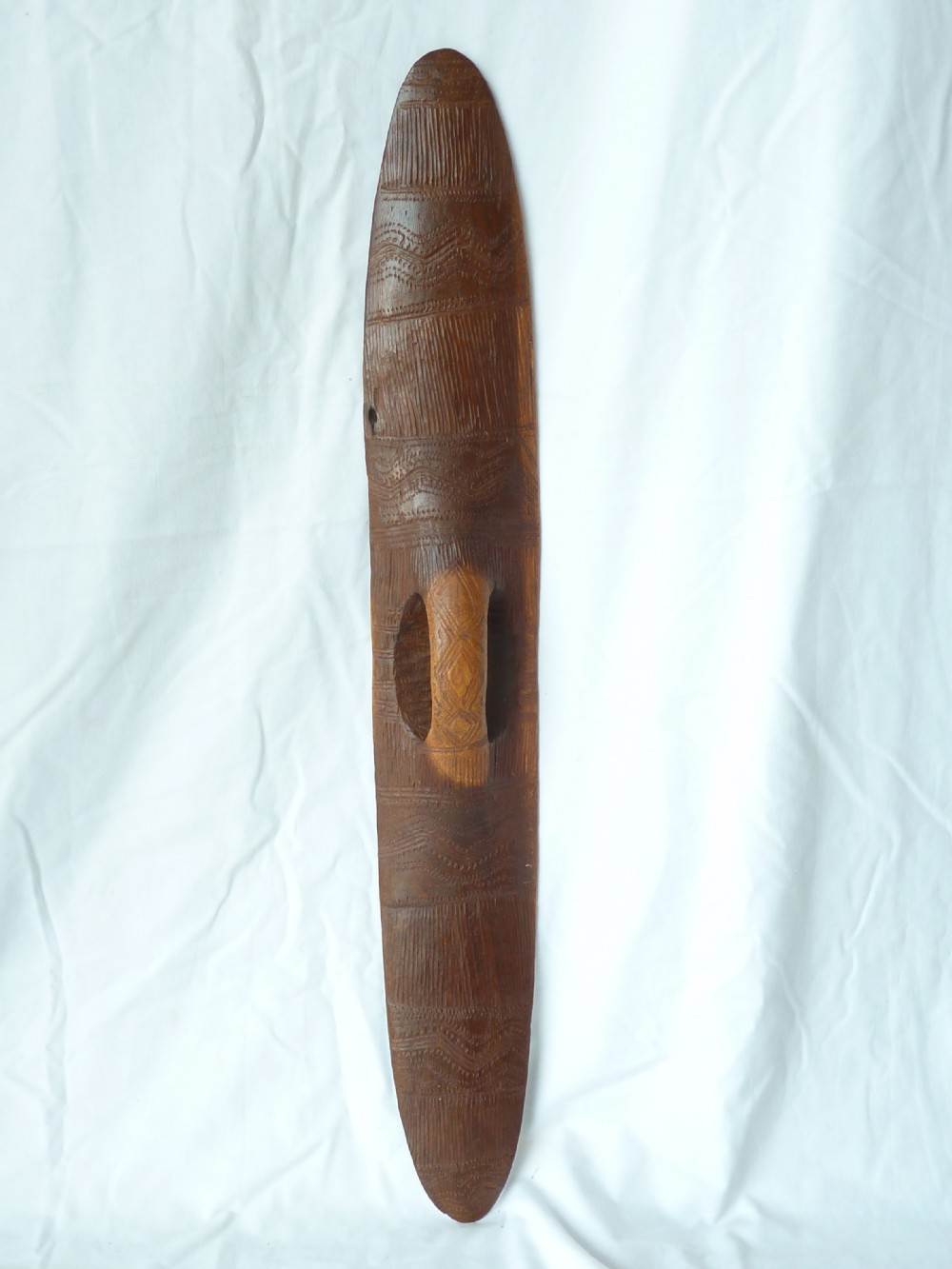 Australian Aboriginal Carved Parrying Shield Club Wunda Fluted Narrow Stick Tribal Art View V