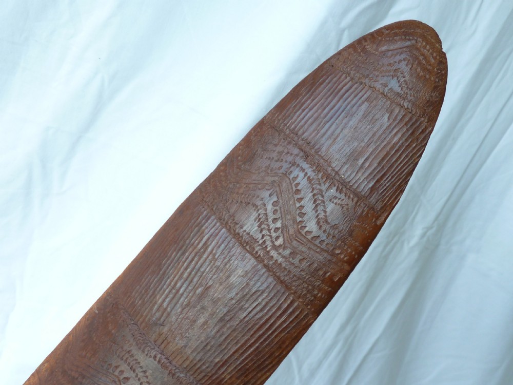 Australian Aboriginal Carved Parrying Shield Club Wunda Fluted Narrow Stick Tribal Art View X