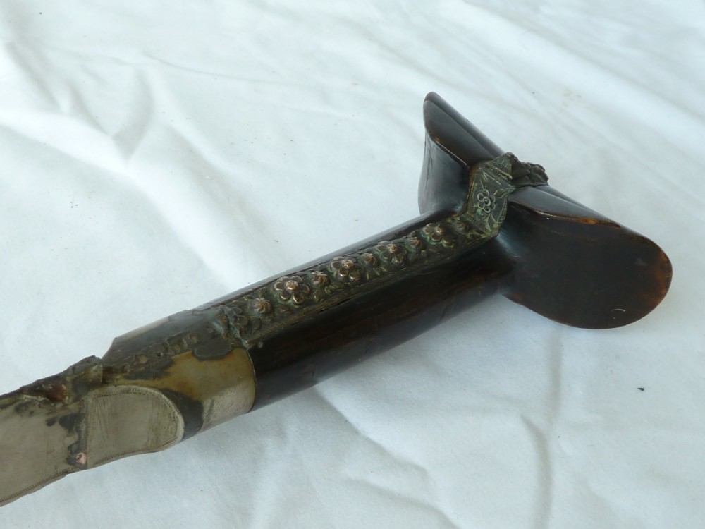 Turkish Yataghan Sword Silver Gold Damascened Blade Ottoman Islamic Calligraphy  View III