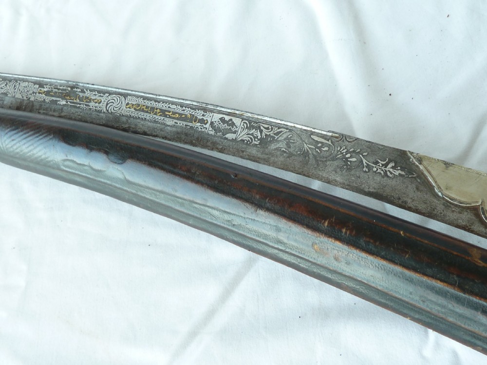 Turkish Yataghan Sword Silver Gold Damascened Blade Ottoman Islamic Calligraphy  View XIV