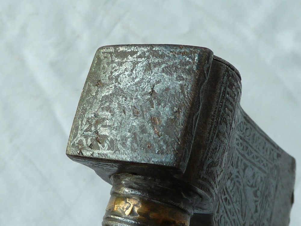 Engraved Steel Saddle Axe Tabar Tabarzin Indian Ottoman Islamic Persian View XII