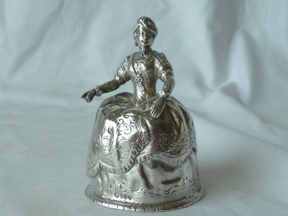 1892 Hallmarked Silver Crinoline Lady Table Bell Continental Victorian