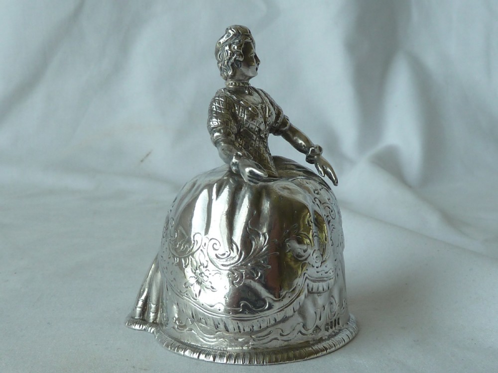 1892 Hallmarked Silver Crinoline Lady Table Bell Continental Victorian View III