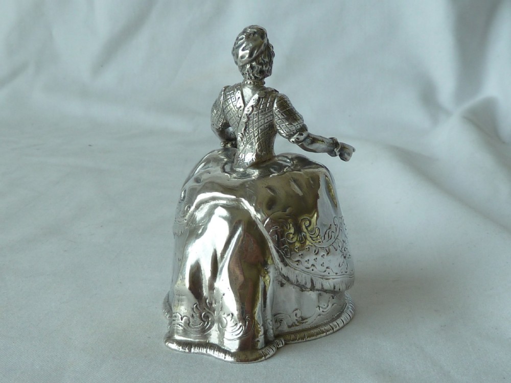 1892 Hallmarked Silver Crinoline Lady Table Bell Continental Victorian View IV