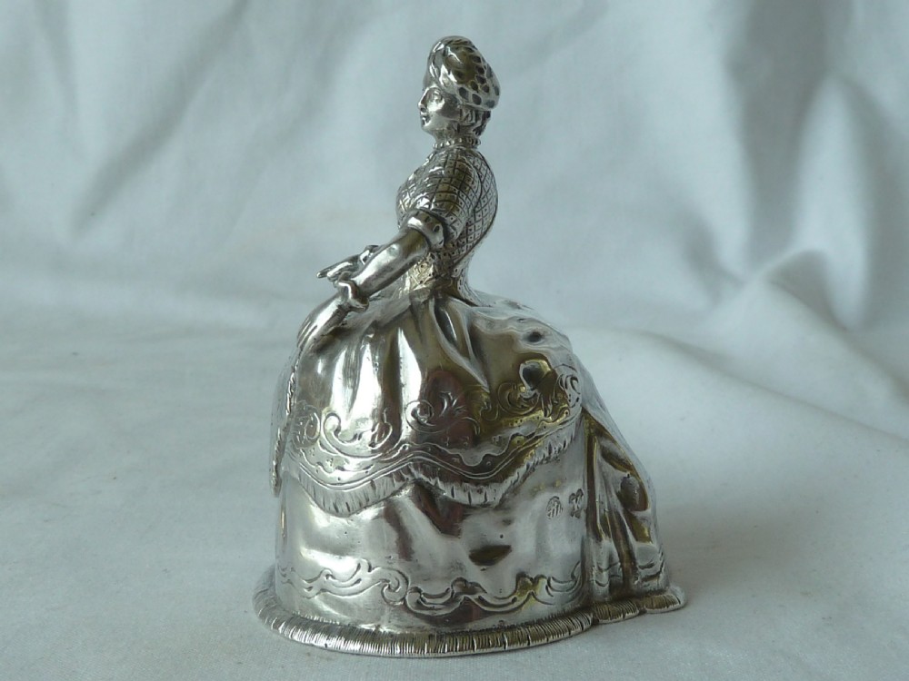 1892 Hallmarked Silver Crinoline Lady Table Bell Continental Victorian View V