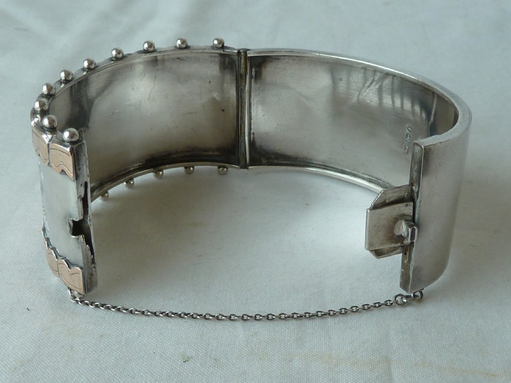 1893 English Victorian Hallmarked Solid Sterling Silver Rose Yellow Gold Cuff Bangle Bracelet View VII