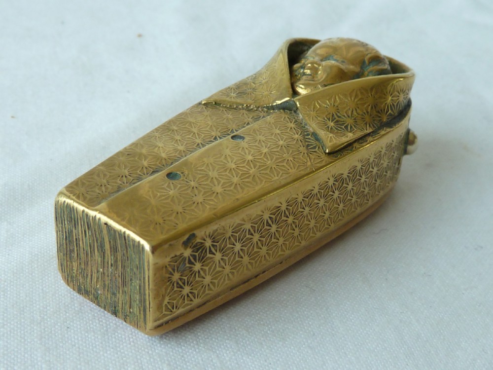 Carlsbad Pietra Dura Novelty Brass Baby in Shirt Vesta Case Match Box  View V