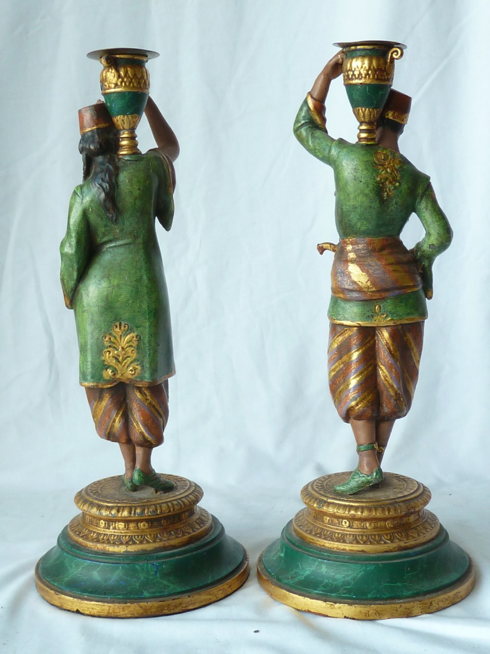 Pair French Cold Painted Spelter Figural Candlesticks Eastern Arabic Sculpture View III