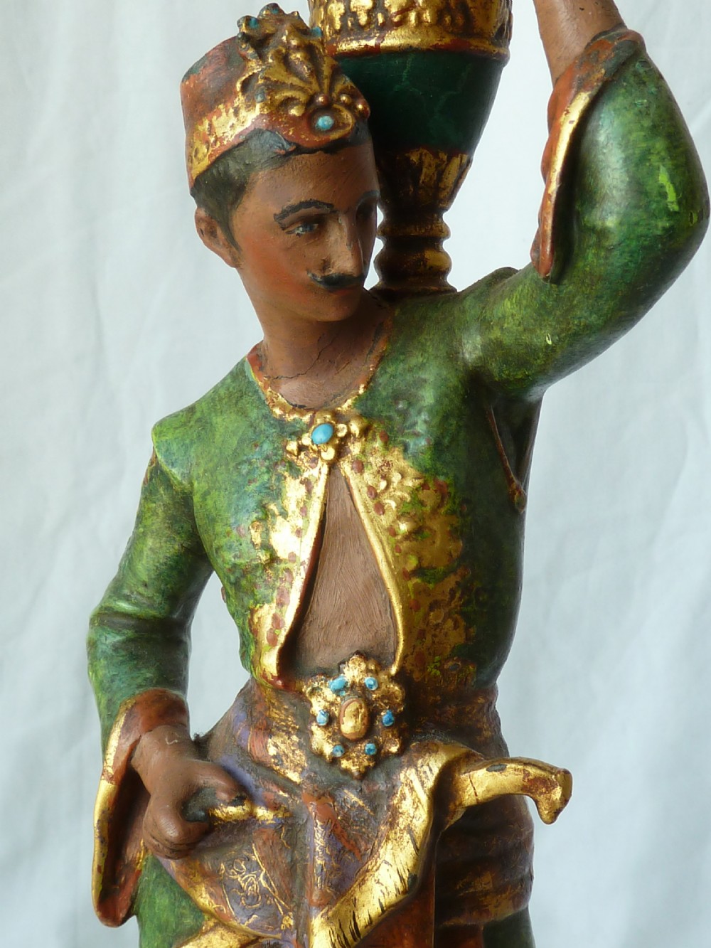 Pair French Cold Painted Spelter Figural Candlesticks Eastern Arabic Sculpture View VI