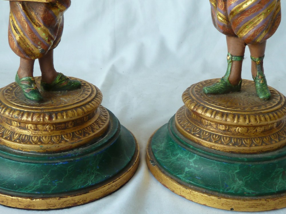 Pair French Cold Painted Spelter Figural Candlesticks Eastern Arabic Sculpture View VII
