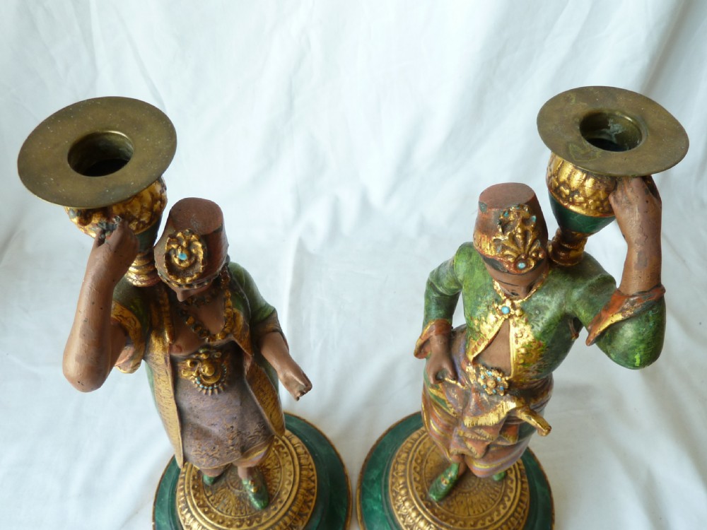 Pair French Cold Painted Spelter Figural Candlesticks Eastern Arabic Sculpture View VIII