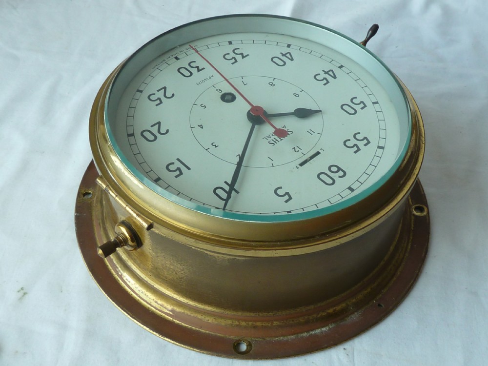 Large Smiths Astral Brass Ships Clock 8 Day Admiralty Pattern Marine Bulkhead View III