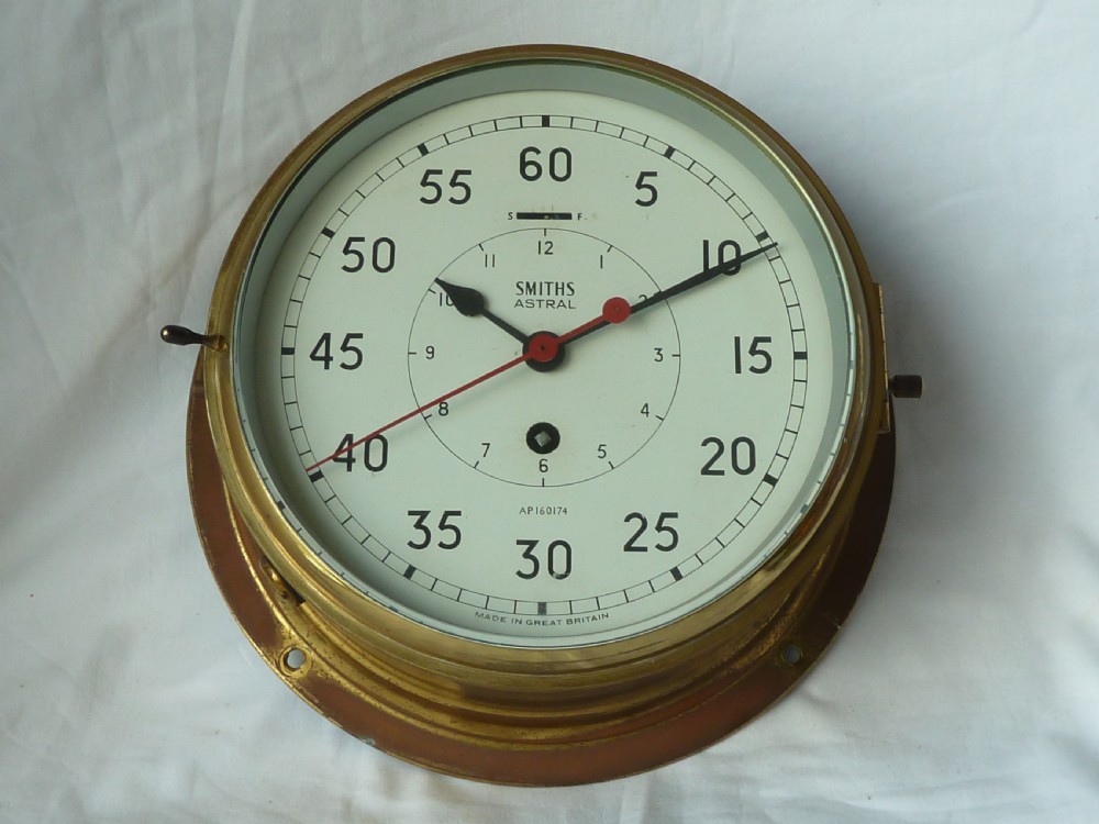Large Smiths Astral Brass Ships Clock 8 Day Admiralty Pattern Marine Bulkhead View V