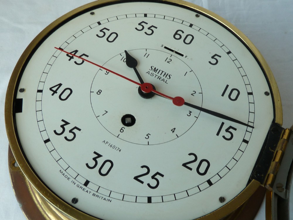 Large Smiths Astral Brass Ships Clock 8 Day Admiralty Pattern Marine Bulkhead View VIII