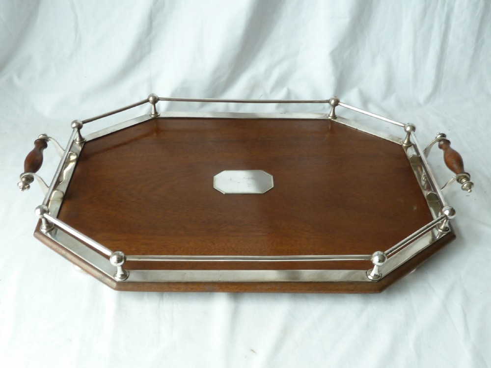 Victorian Silver Plate Mahogany Rectangular Gallery Tray EPNS Antique