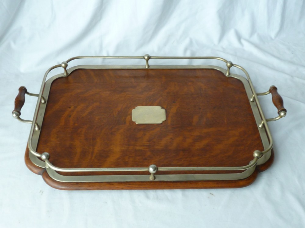 Victorian Silver Plate Oak Rectangular Gallery Tray EPNS
