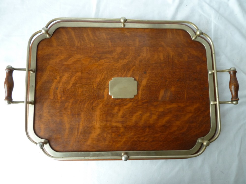 Victorian Silver Plate Oak Rectangular Gallery Tray EPNS View III