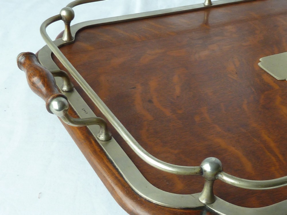 Victorian Silver Plate Oak Rectangular Gallery Tray EPNS View V