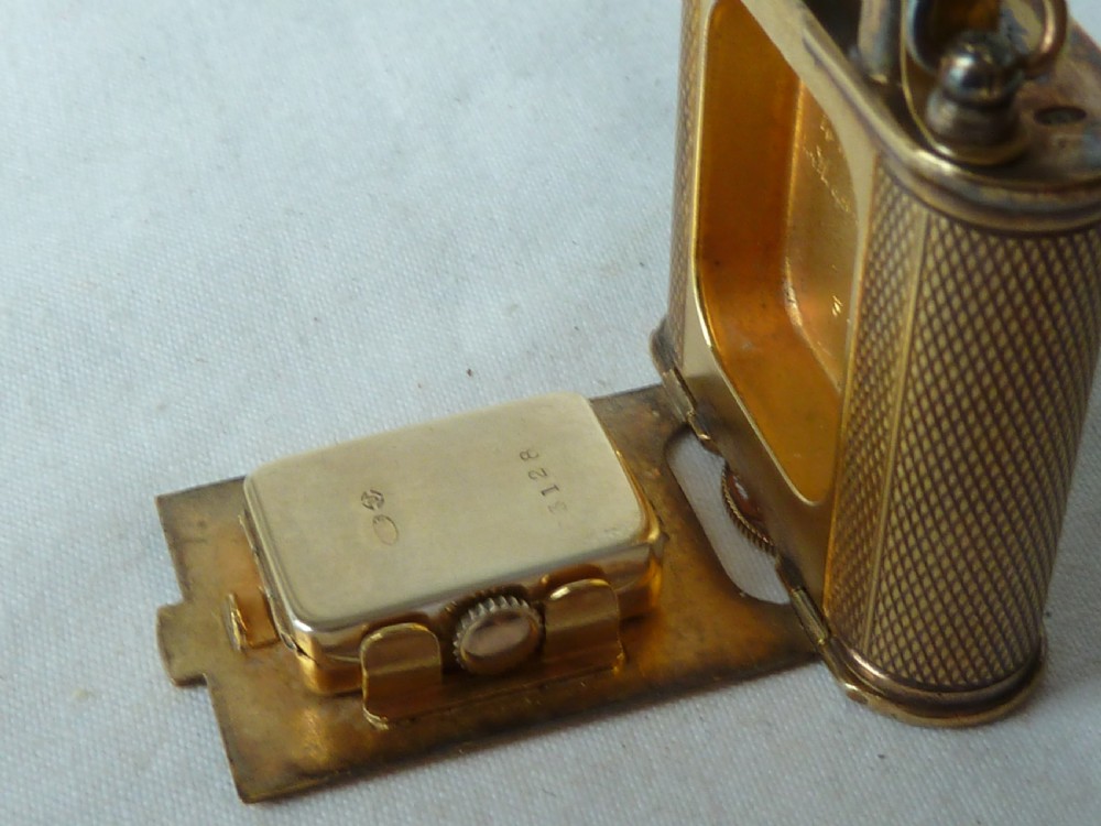 1934 Silver Gilt Dunhill Watch Lighter Hallmarked Sterling Pocket Petrol Cigarette View VII
