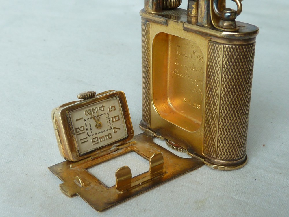 1934 Silver Gilt Dunhill Watch Lighter Hallmarked Sterling Pocket Petrol Cigarette View X