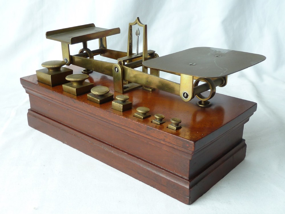 Victorian Brass Letter Postal Balance Brass Square Weights Box Scales View III